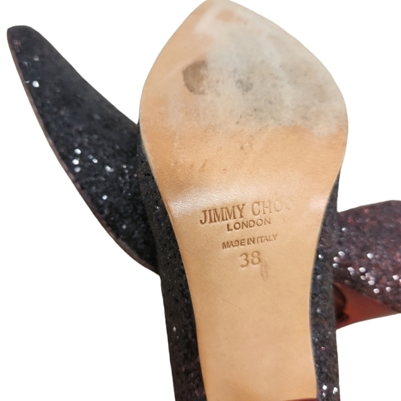Jimmy Choo Romy Burgundy/Black Coarse Glitter Pointed Toe SZ 38 - Picture 5 of 14